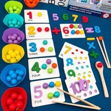 数字认知卡 早教益智玩具 夹珠配对游戏 精细动作 颜色分类 感知训练学校,学生,文具,学校用品 - 彩色 - 查看 1
