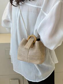 Túi bện vai nữ Túi rơm di động Túi xích nhỏ Túi đeo chéo Túi bện - Màu Khaki - Xem 3