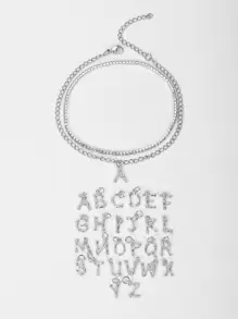 2 件/套透明闪亮水晶水钻首字母 26 字母白金脚链沙滩腿女士手链脚链波西米亚风珠宝 - 銀色 - 查看 3