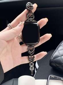 1入新款奢華時尚金屬心形手錶帶，為蘋果手錶而設 - 黑色 - 查看 2