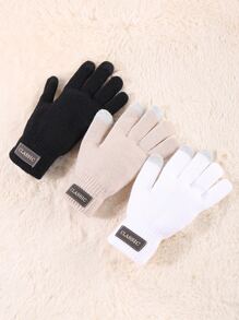 3 双女士触屏冬季手套 - 时尚针织手套，袖口厚，适合寒冷天气 - 彩色 - 查看 2