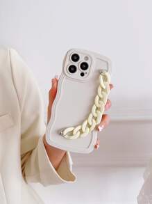 Solid Phone Case With Chain Hand Strap - Multicolor - View 3