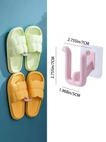 2pcs Wall-Mounted Bathroom Slipper Hangers, No-Punch Shower Room Hanger, Slipper Drain Rack, Toilet Shoe Rack, Bathroom Storage Shelf - Pink - View 5