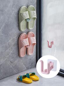 2pcs Wall-Mounted Bathroom Slipper Hangers, No-Punch Shower Room Hanger, Slipper Drain Rack, Toilet Shoe Rack, Bathroom Storage Shelf - Pink - View 1