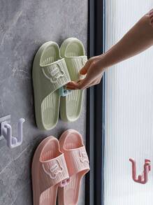 2pcs Wall-Mounted Bathroom Slipper Hangers, No-Punch Shower Room Hanger, Slipper Drain Rack, Toilet Shoe Rack, Bathroom Storage Shelf - Pink - View 3