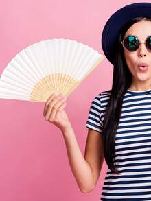 1pc Plain Folding Fan Birthday - White - View 8