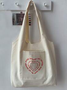 Đúng mốt Và Đơn giản Túi vải Với Chữ cái Và In Trái tim , Dễ Đến - Màu be - Xem 1