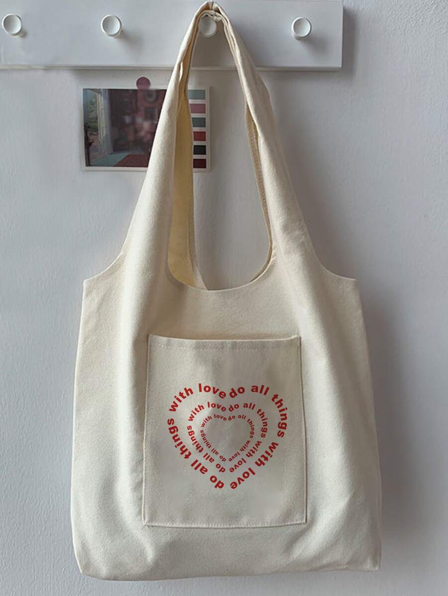 Đúng mốt Và Đơn giản Túi vải Với Chữ cái Và In Trái tim , Dễ Đến - Màu be - Xem 1
