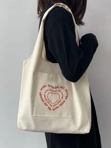 Đúng mốt Và Đơn giản Túi vải Với Chữ cái Và In Trái tim , Dễ Đến - Màu be - Xem 5
