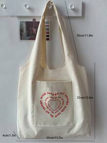 Đúng mốt Và Đơn giản Túi vải Với Chữ cái Và In Trái tim , Dễ Đến - Màu be - Xem 2