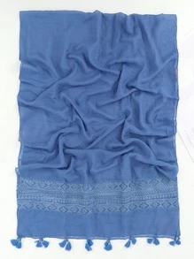 Boho 1pc Simple Solid Color Scarf For Women, New Color Patchwork Design, Sunscreen Beach Towel, Multipurpose Long Scarf & Shawl Valentine's Day Valentines - Blue - View 3