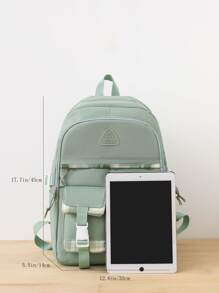 4入组/套時尚女孩們後背包包括格紋單肩包,學生書包,托特包,斜挎包和筆袋