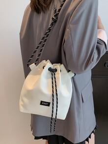 休闲水桶包女尼龙布包时尚轻便抽绳水桶包粗绳单肩斜挎包学生包