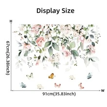 BRUP 2pcs Hand Drawn Watercolor Pink Rose Green Leaves Vine Wall Stickers, Stickers, Wall Decal, Vinyl Decal For Home Decorations, Spring Decoration Items Refresh Your Home, Rama Decoration Stickers Gifts Birthday Graduation - Multicolor - View 2