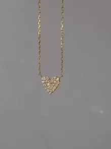 1入組簡約風格S925鍍銀14K金色項鍊帶方晶鋯石鑲嵌心形墜飾適合女士