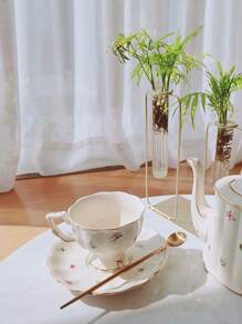 2pcs/set 220ml European Style Vintage Floral Ceramic Cup & Saucer Set, Golden Rim Large Tea Cup, For Home, Restaurant, Coffee & Tea Time