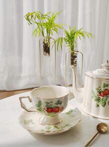 2pcs/set 220ml European Style Vintage Floral Ceramic Cup & Saucer Set, Golden Rim Large Tea Cup, For Home, Restaurant, Coffee & Tea Time