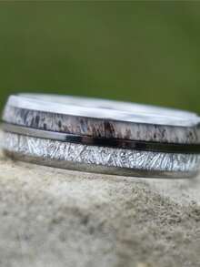 1入組8mm男士時尚環不銹鋼隕石鹿角鑲嵌婚禮訂婚首飾類禮品給男朋友配件