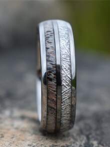 1入組8mm男士時尚環不銹鋼隕石鹿角鑲嵌婚禮訂婚首飾類禮品給男朋友配件