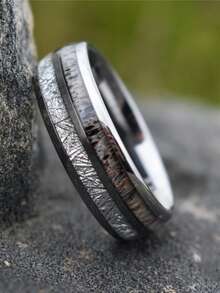 1入組8mm男士時尚環不銹鋼隕石鹿角鑲嵌婚禮訂婚首飾類禮品給男朋友配件