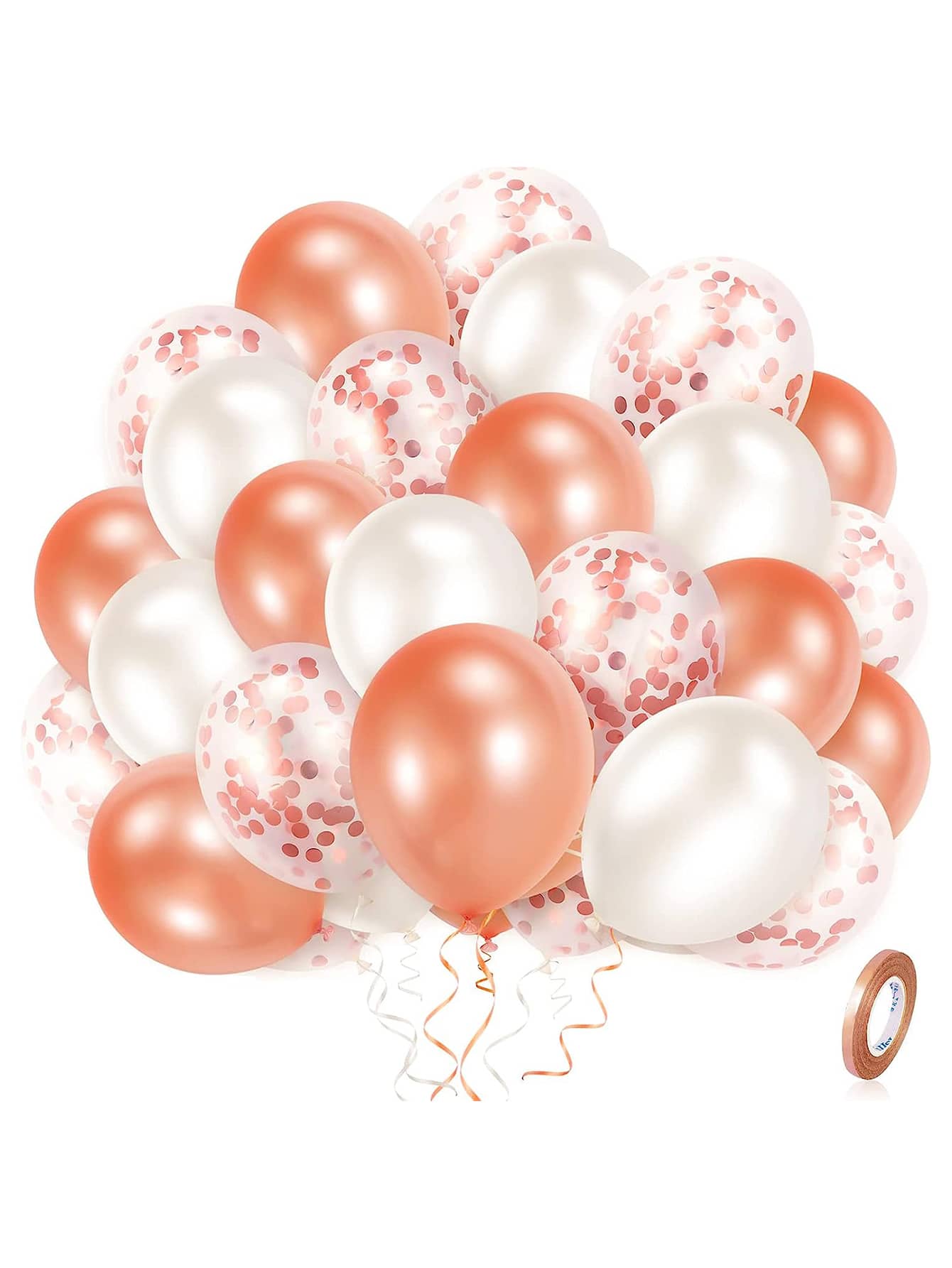 60入組玫瑰金派對氣球帶多彩紙屑,適用於生日,婚禮,畢業和週年慶派對裝飾 - 彩色 - 查看 1