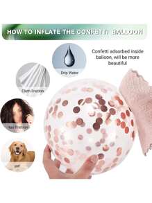 60入組玫瑰金派對氣球帶多彩紙屑,適用於生日,婚禮,畢業和週年慶派對裝飾 - 彩色 - 查看 4