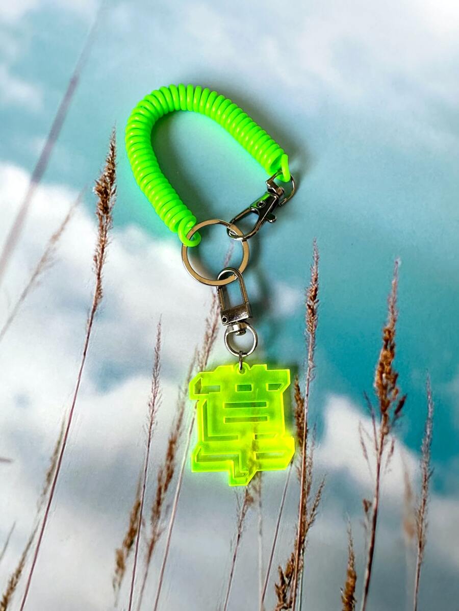 1 套螢光3d 藝術字體y2k 漸變亞克力草字體鑰匙扣,具有螢光綠、紅色、黃色和粉紅色等隨機顏色,可調節長度,彈簧矽膠和金屬鑰匙圈,帶防丟繩和儲物櫃標籤,適合游泳或服飾櫃用途 - 黃色 - 查看 1