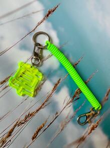 1 套霓虹果冻色 3D 艺术 Y2K 多彩随机色亚克力霓虹绿草文字霓虹红霓虹黄霓虹粉硅胶弹性可调节防丢钥匙链金属钥匙圈防丢挂绳腕带，游泳配件 - 黃色 - 查看 8