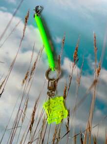 1 套霓虹果冻色 3D 艺术 Y2K 多彩随机色亚克力霓虹绿草文字霓虹红霓虹黄霓虹粉硅胶弹性可调节防丢钥匙链金属钥匙圈防丢挂绳腕带，游泳配件 - 黃色 - 查看 6