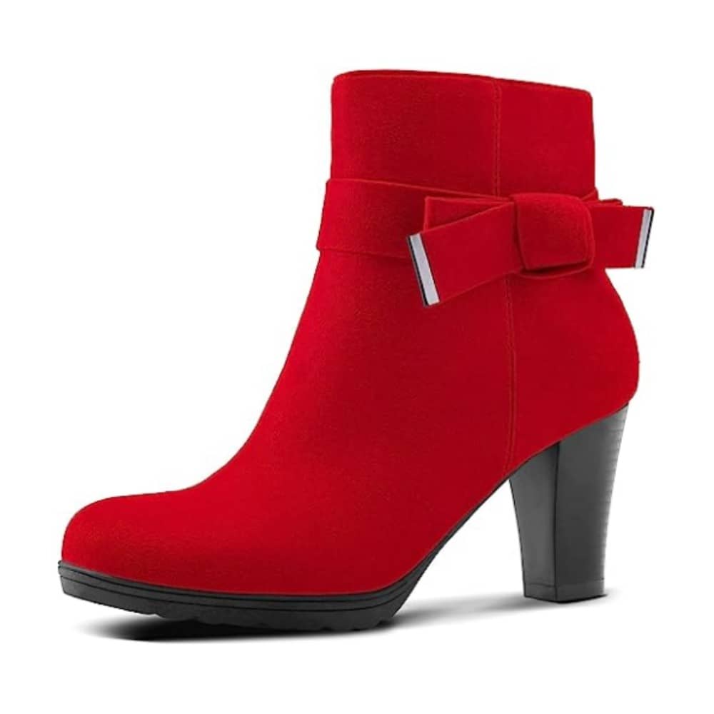 Women's Booties With Chunky Stacked Heel Ladies Ankle Boots - 紅色 - 查看 1