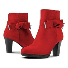 Women's Booties With Chunky Stacked Heel Ladies Ankle Boots - 紅色 - 查看 3