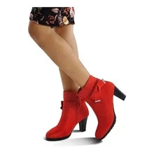Women's Booties With Chunky Stacked Heel Ladies Ankle Boots - 紅色 - 查看 5