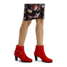 Women's Booties With Chunky Stacked Heel Ladies Ankle Boots - 紅色 - 查看 6