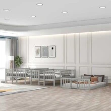 MERAX Full-Over-Full-Over-Full Triple Bed With Built-In Ladder And Slide, Triple Bunk Bed With Guardrails - Xám - Xem 3