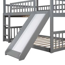 MERAX Full-Over-Full-Over-Full Triple Bed With Built-In Ladder And Slide, Triple Bunk Bed With Guardrails - Xám - Xem 8