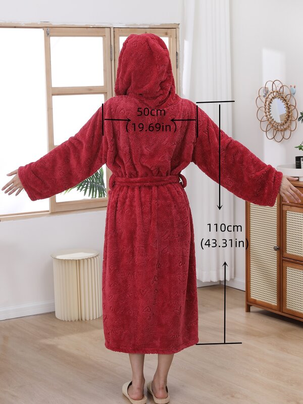 1 Piece Coral Fleece 3d Embossed Bathrobe With Hood, Soft, Comfortable, Absorbent, Home Clothes