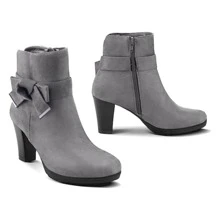 Women's Booties With Chunky Stacked Heel Ladies Ankle Boots - Grey - View 2
