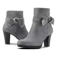 Women's Booties With Chunky Stacked Heel Ladies Ankle Boots - Grey - View 3