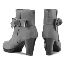 Women's Booties With Chunky Stacked Heel Ladies Ankle Boots - Grey - View 4