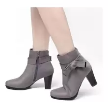 Women's Booties With Chunky Stacked Heel Ladies Ankle Boots - Grey - View 6