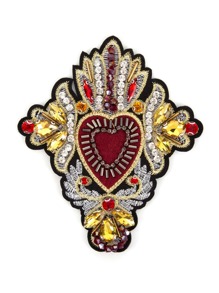 1pc Shield Shaped Embroidered Beaded Patch - Multicolor - View 1