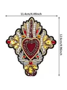 1pc Shield Shaped Embroidered Beaded Patch - Multicolor - View 4