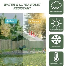 Large Chicken Coop,Metal Chicken House/Pen for 8/12 Chickens Poultry Cage with Waterproof Cover for Rabbits Duck Walk-in Chicken Run for Yard Outdoor - 銀色 - 查看 8
