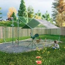 Large Chicken Coop,Metal Chicken House/Pen for 8/12 Chickens Poultry Cage with Waterproof Cover for Rabbits Duck Walk-in Chicken Run for Yard Outdoor - 銀色 - 查看 1