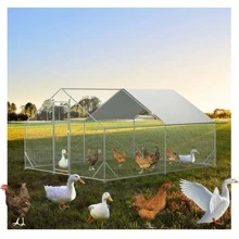 Large Chicken Coop,Metal Chicken House/Pen for 8/12 Chickens Poultry Cage with Waterproof Cover for Rabbits Duck Walk-in Chicken Run for Yard Outdoor - 銀色 - 查看 6