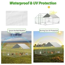 Large Chicken Coop,Metal Chicken House/Pen for 8/12 Chickens Poultry Cage with Waterproof Cover for Rabbits Duck Walk-in Chicken Run for Yard Outdoor - 銀色 - 查看 9