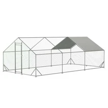 Large Chicken Coop,Metal Chicken House/Pen for 8/12 Chickens Poultry Cage with Waterproof Cover for Rabbits Duck Walk-in Chicken Run for Yard Outdoor - 銀色 - 查看 3