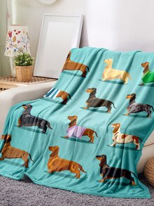 1pc Cartoon Printed Flannel Fleece Blanket With Dachshund Dog Pattern, Soft & Comfortable Throw Blanket For Home, Bed, Sofa, Picnic, Travel - Multicolor - View 3
