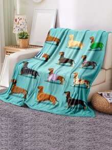1pc Cartoon Printed Flannel Fleece Blanket With Dachshund Dog Pattern, Soft & Comfortable Throw Blanket For Home, Bed, Sofa, Picnic, Travel - Multicolor - View 5