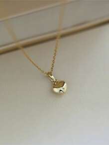 1 pièce Collier pendentif en forme de cœur 3D lisse plaqué or 14 carats avec un style simple et minimaliste en argent 925 pour s'habiller au quotidien des femmes et comme option de cadeau pour les fêtes de la Saint-Valentin